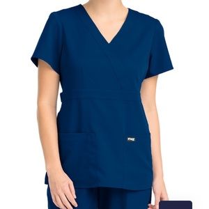 Grey’s Anatomy Women’s Mock Wrap Scrub Top - Navy